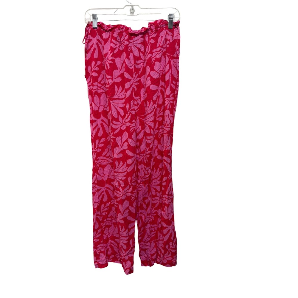 NWT Shade & Shore Pink Floral Wide Leg Beach Cover Up Pants Small Tropical